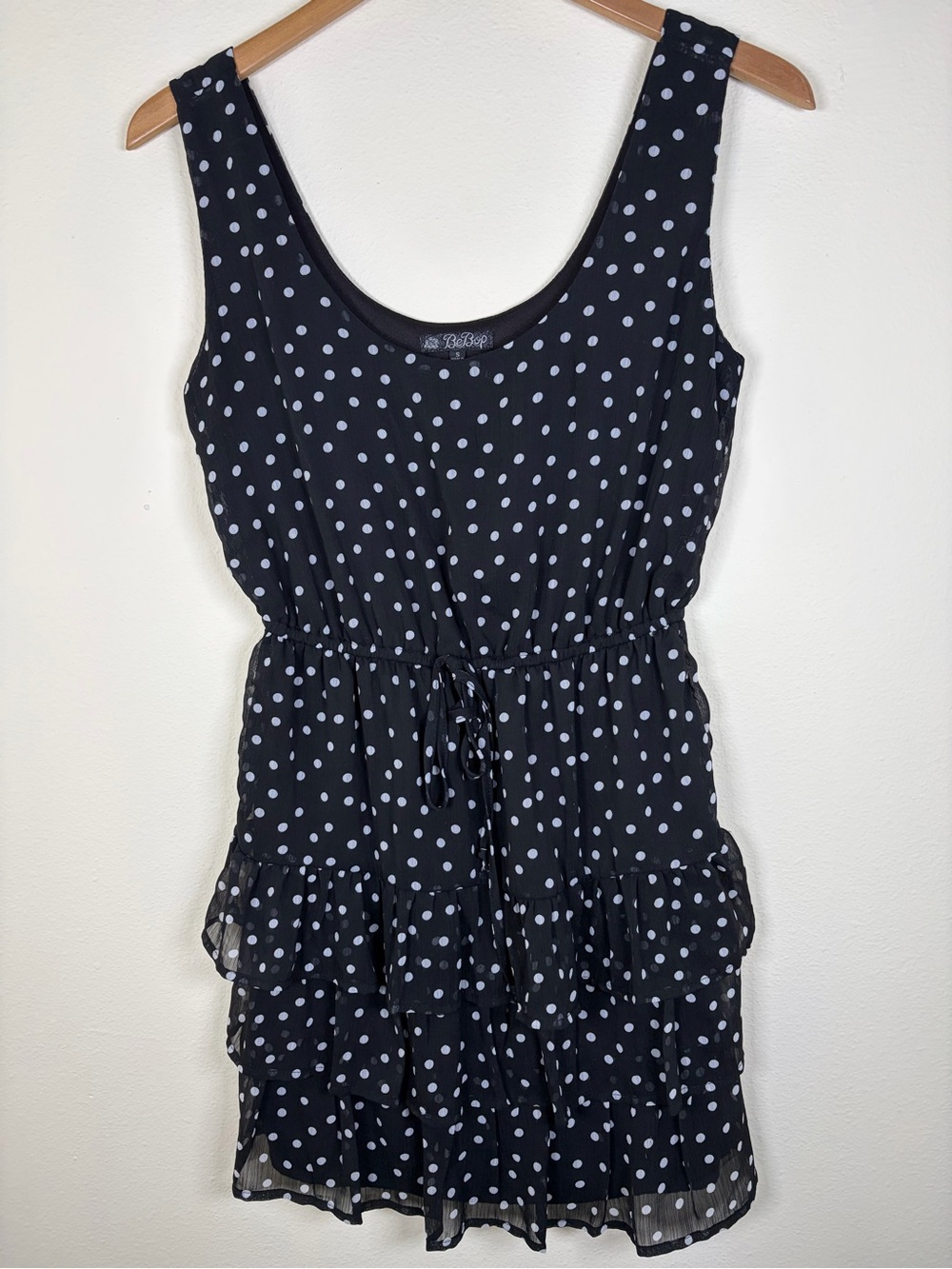 BeBop Small Black White Polka Dot Ruffle Mini Dress Sleeveless - Picture 1 of 12